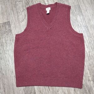 LL.Bean V neck 100% shetland wool burgandy vest pull over Men's Size L